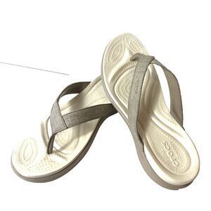 Crocs Thong Sandal Womens Sz 11 Brown Fabric Glitter Dual Comfort Casual Slip On